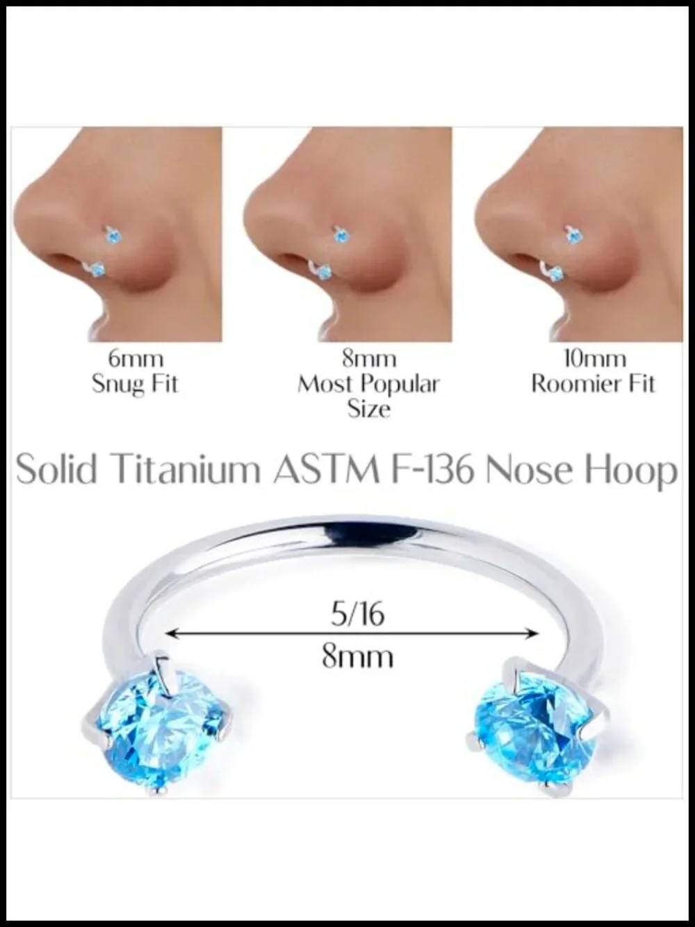 Double Gem Titanium Horseshoe Nose Ring Internally Threaded CZ Piercing